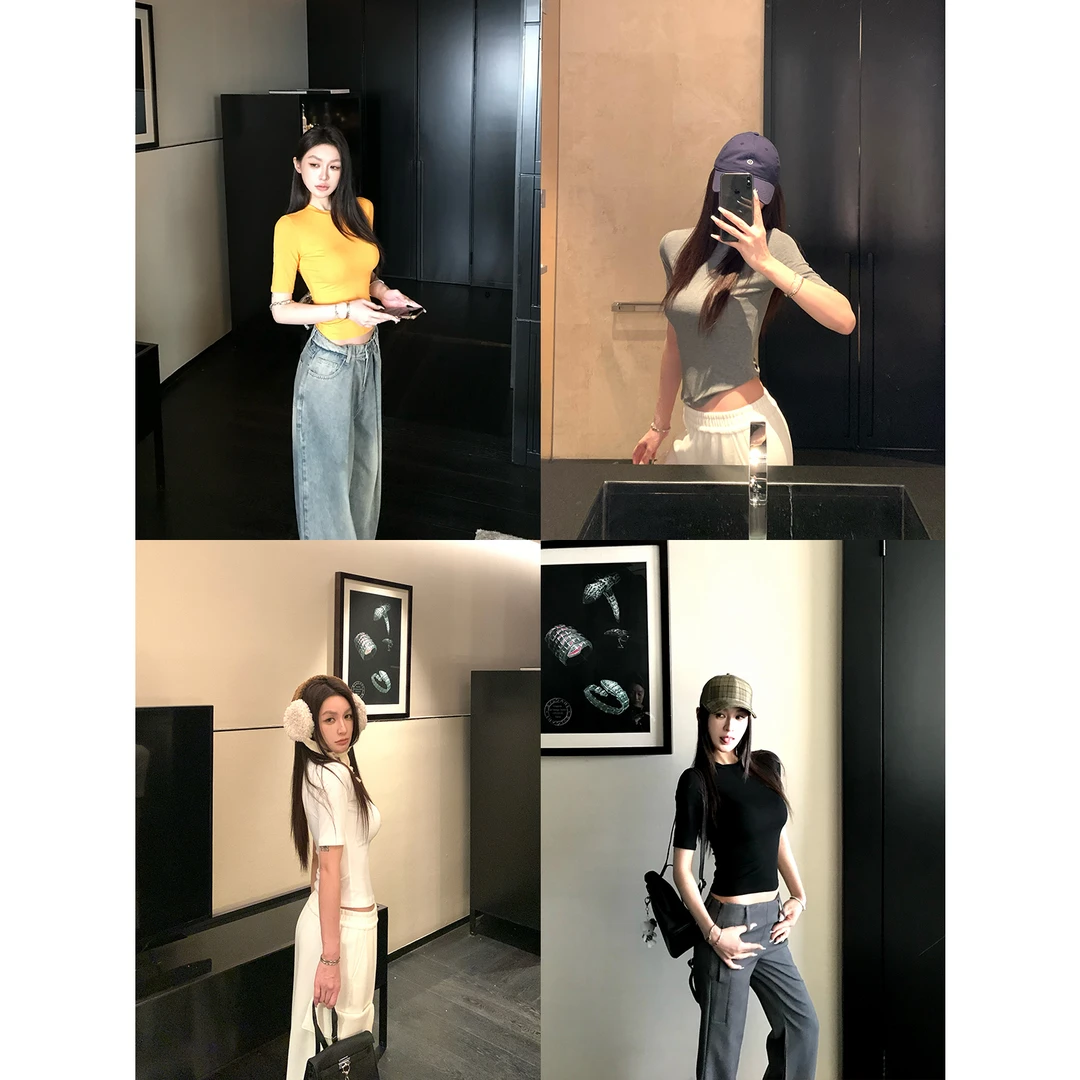 SKKSkk Store 极简知性 260G圆领中袖复古气质T恤修身打底衫上衣