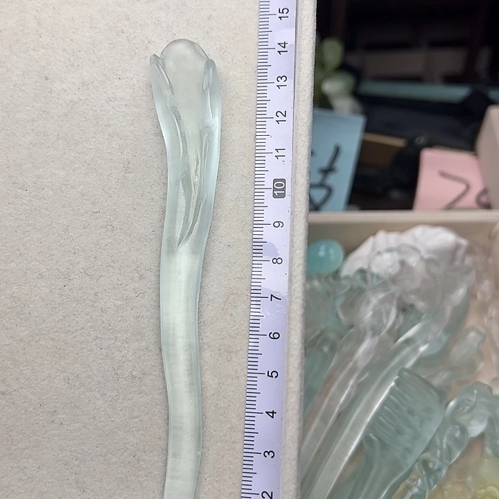 蛇纹石玉未镶嵌发簪卷卷荷叶