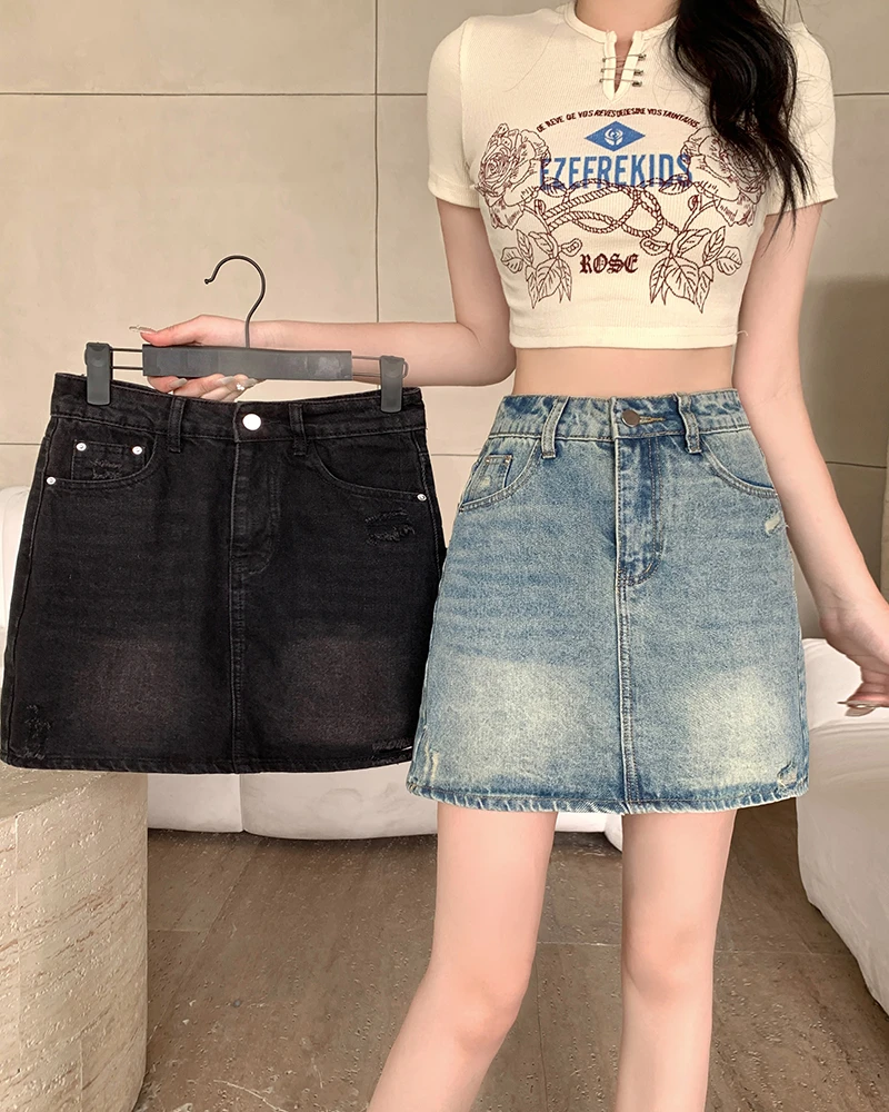 大码女装a字牛仔短裙半身2025夏季新款胖妹妹小个子高腰百搭显瘦