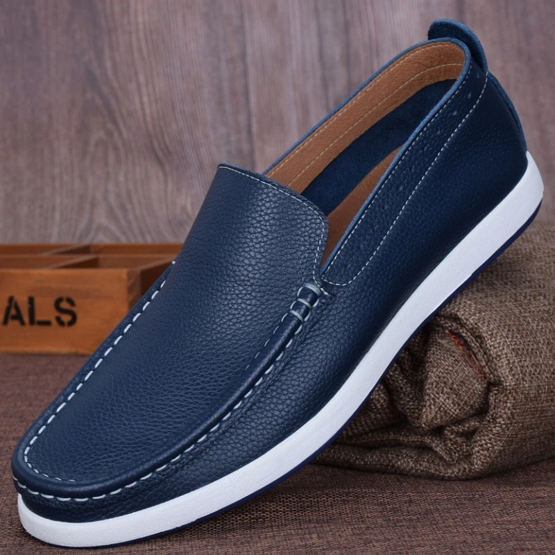 男鞋夏季2025新款商务正装休闲真皮透气软底一脚蹬豆豆鞋男士皮鞋