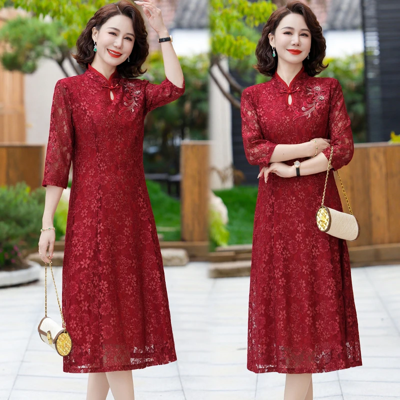 喜婆婆婚宴装夏装气质连衣裙女2025新款结婚敬酒礼服妈妈旗袍裙子