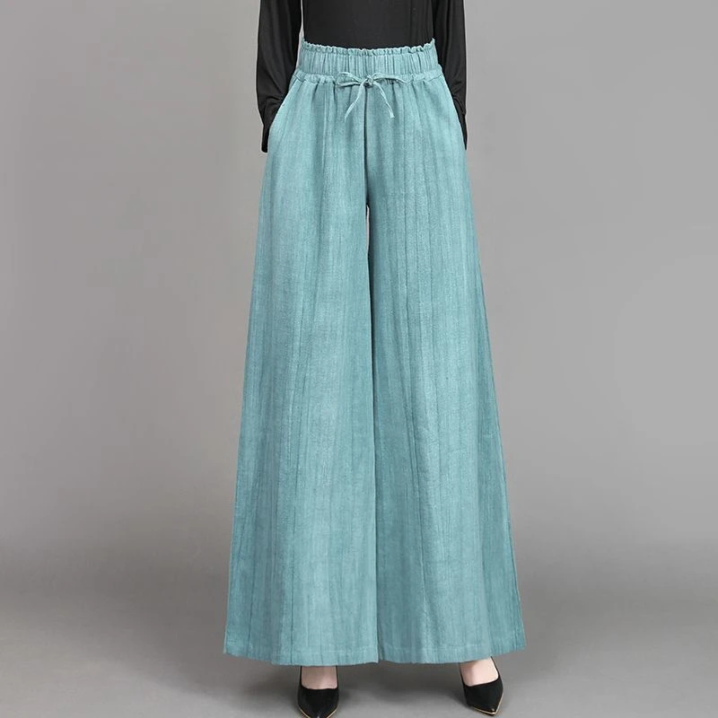 文艺棉麻阔腿裤女春秋季扎染新款长裤宽松休闲高腰复古纯色裤裙