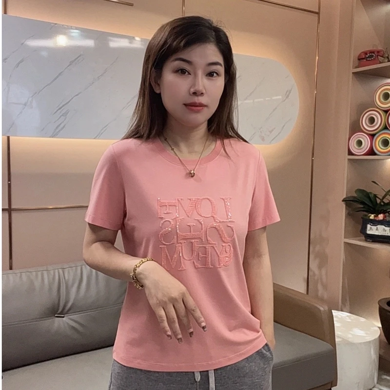 【棉莫时尚字母T】夏季兰精莫代尔+棉 刺绣抗菌短袖t恤A9026