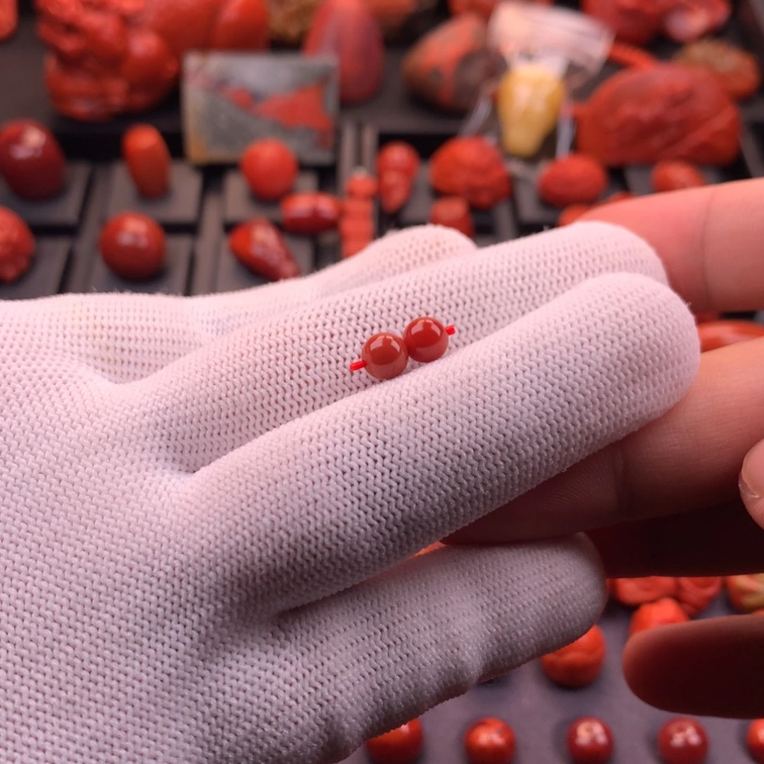 南红玛瑙未镶嵌川料原矿满色满肉圆珠对珠6mm