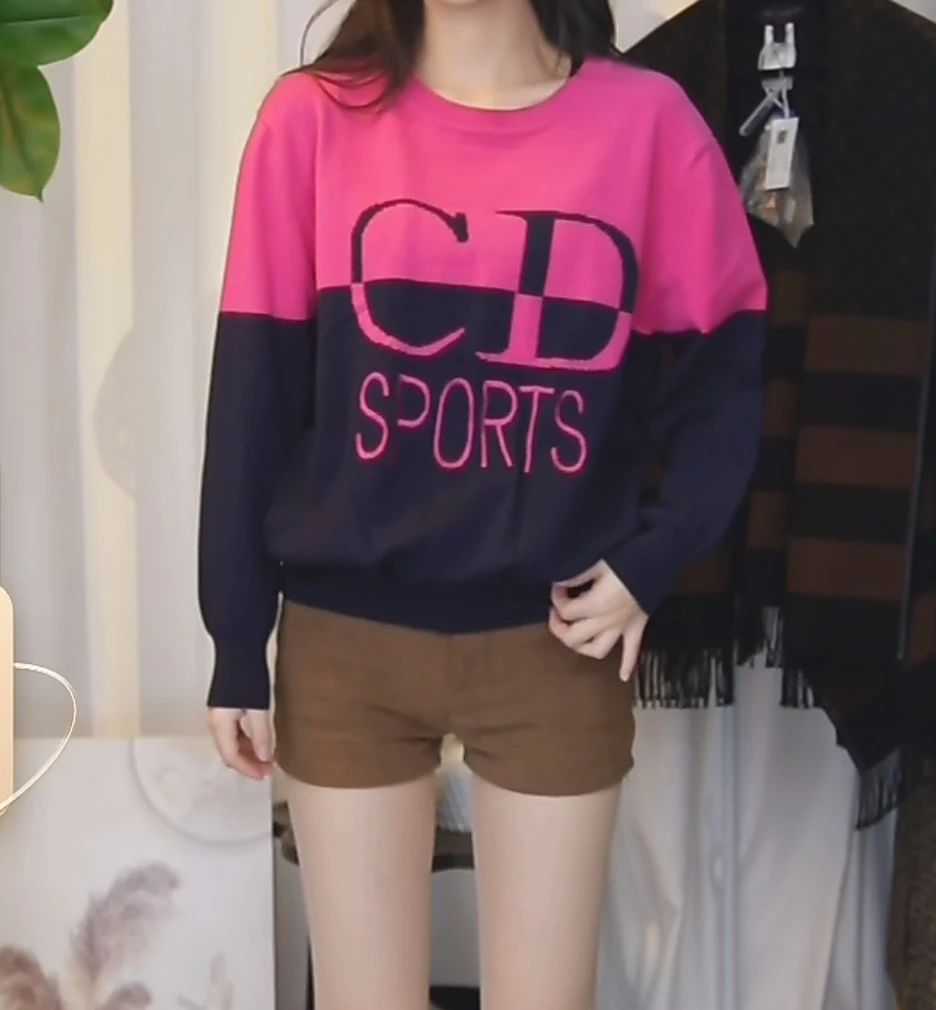 95新 DIOR/迪奥 拼色CD针织套头毛衣/fy1817