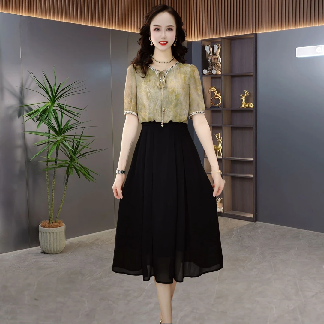 【QM直播专享】2025夏季时尚洋气减龄遮肉显瘦短袖法式连衣裙M-4XL