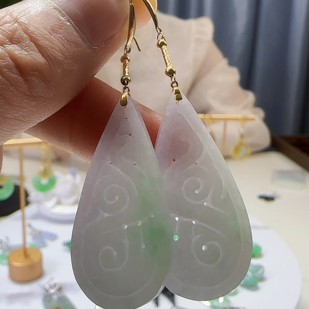 翡翠耳饰18K金镶嵌天然缅甸