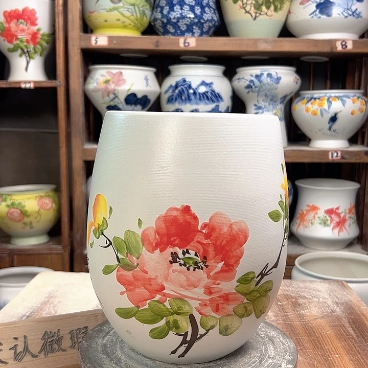 陶但盆红牡丹陶瓷