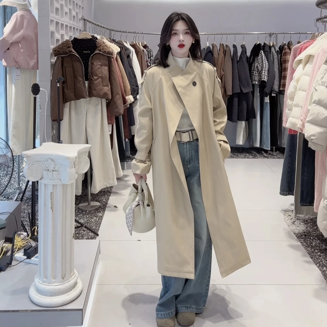 【赫拉】时尚气质百搭立领长款风衣外套