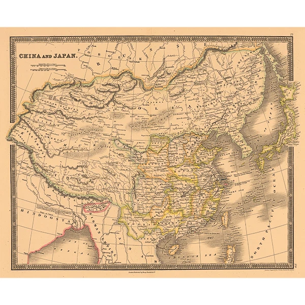 1735中国地图复古牛皮纸英文版酒吧咖啡厅装饰画挂画壁画画芯贴纸