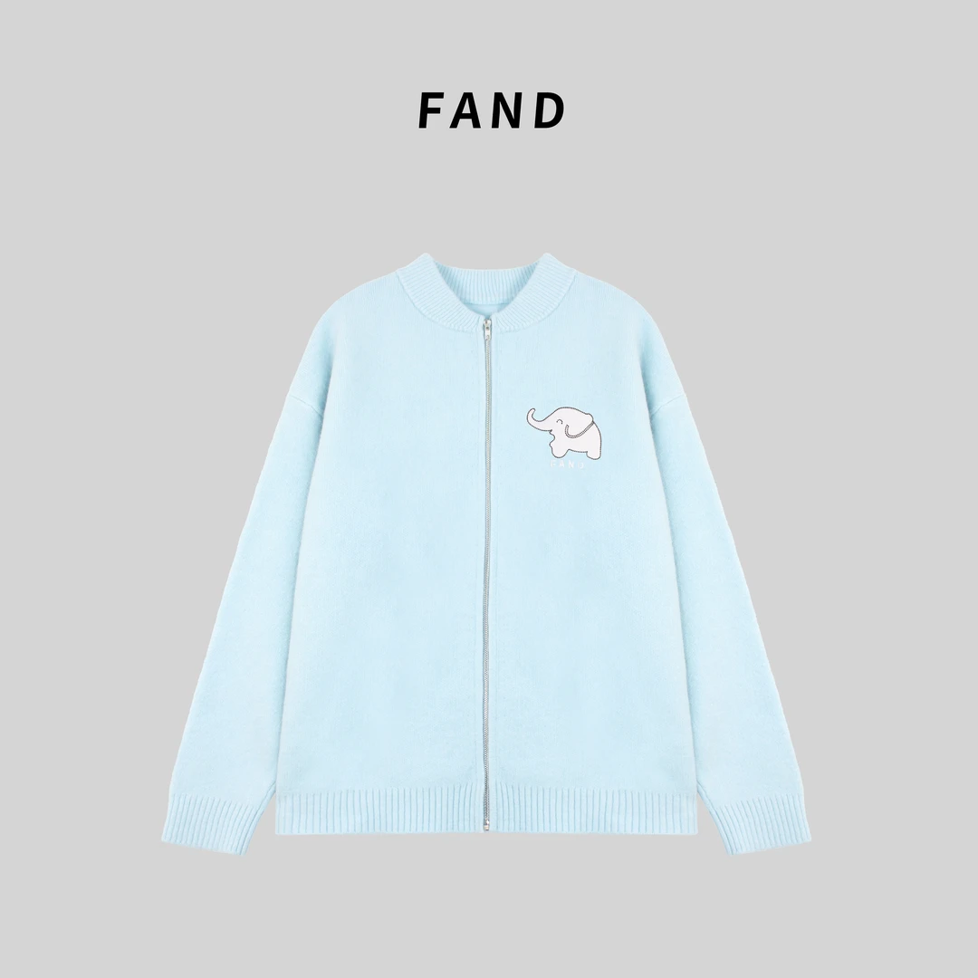 FAND品牌【KKKK】秋冬时尚加厚保暖刺绣拉链开衫外套毛衣针织衫