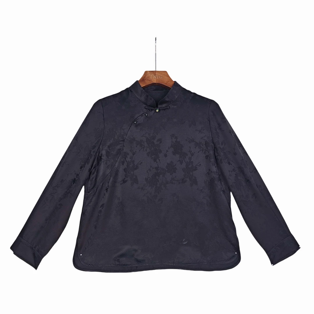 【芮淇】桑蚕丝气质休闲时尚中式提花百搭复古长袖上衣2412591