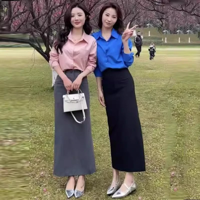 2025年春季休闲时尚通勤风蓝色衬衫女长袖高级感洋气减龄百搭衬衣