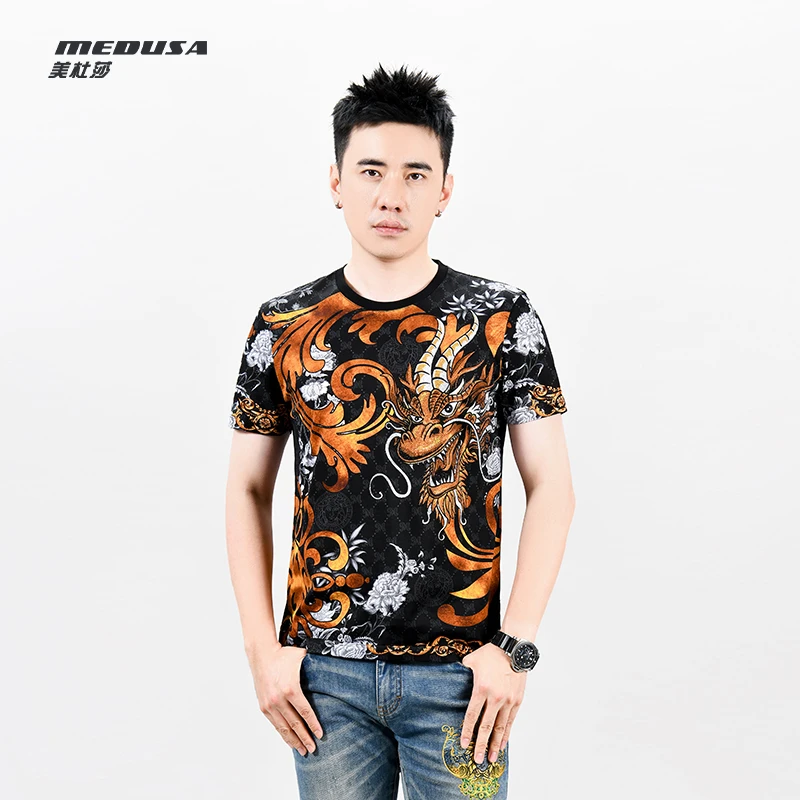 MeduSa/美杜莎男士短袖2025春夏新款时尚圆领烫钻印花t恤24125