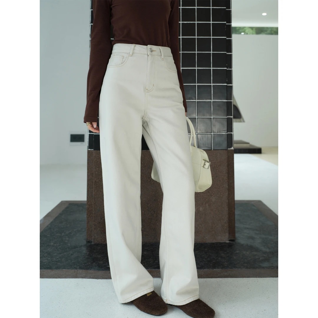 周淼ZHOUMIAO特绒双重发热保暖牛仔裤百搭直筒休闲裤女ZM24N0136C