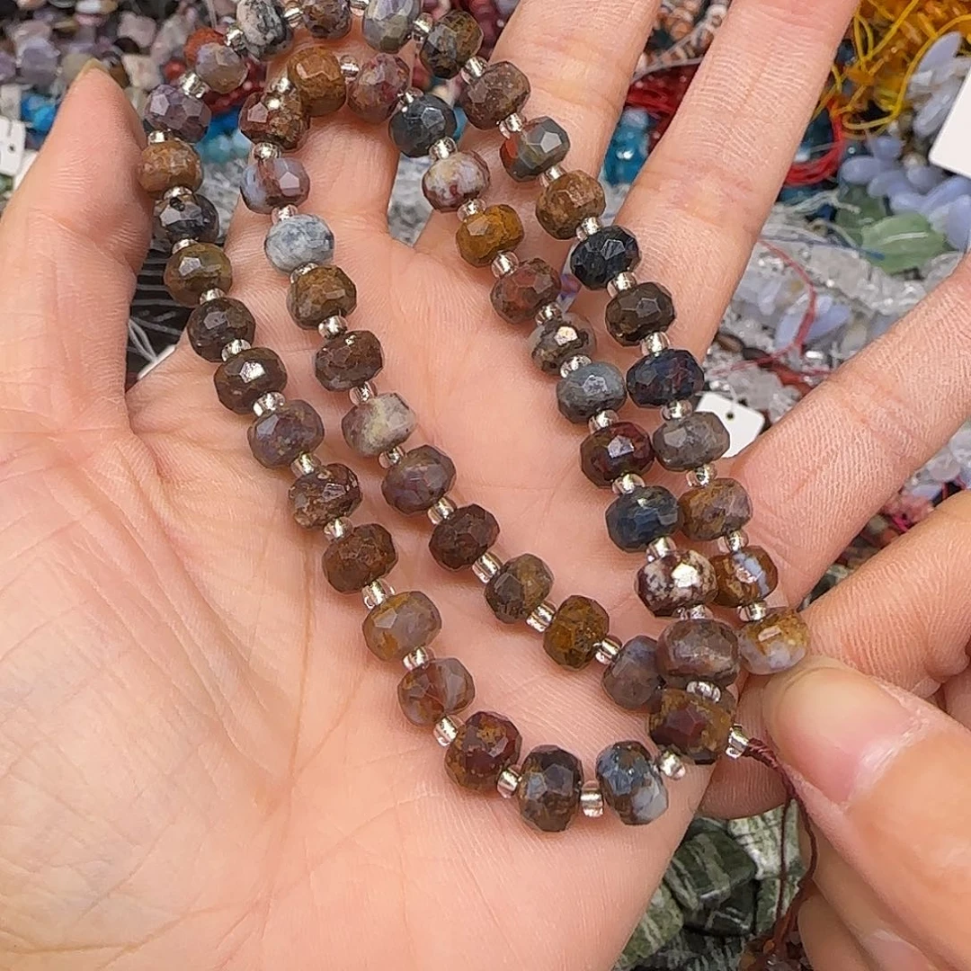 玛瑙/玉髓合金珠宝半成品彼得石7mm车轮一条