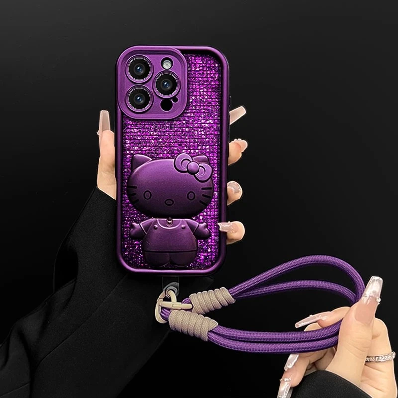 适用苹果/oppo/华为/vivo/米梅子色闪紫kitty支架硅胶防摔手机壳