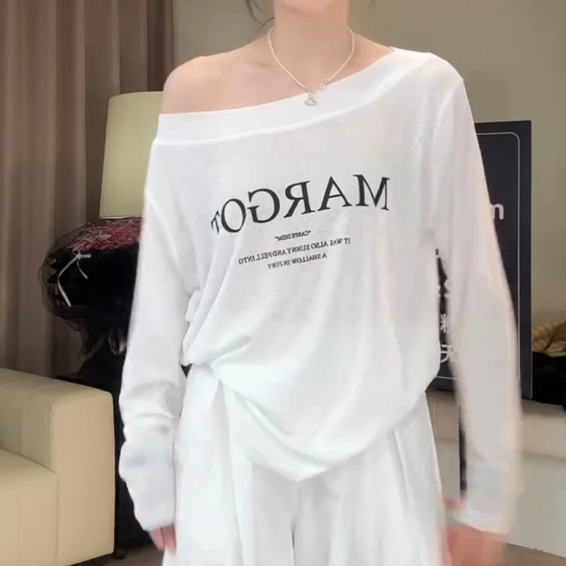 2025夏季新款韩版薄款防晒长袖T恤女宽松休闲设计感打底小衫上衣