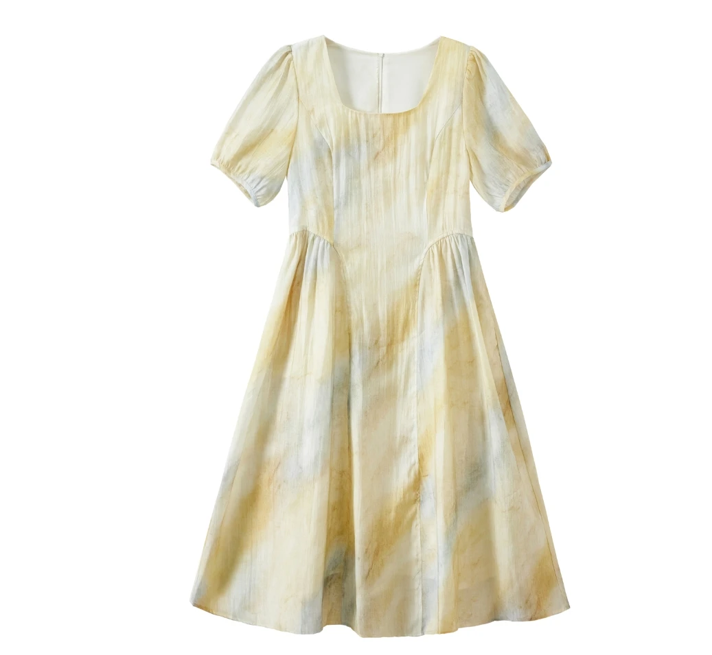 【日落彩绘】方领晕染感穿搭哲学显白通勤日常连衣裙