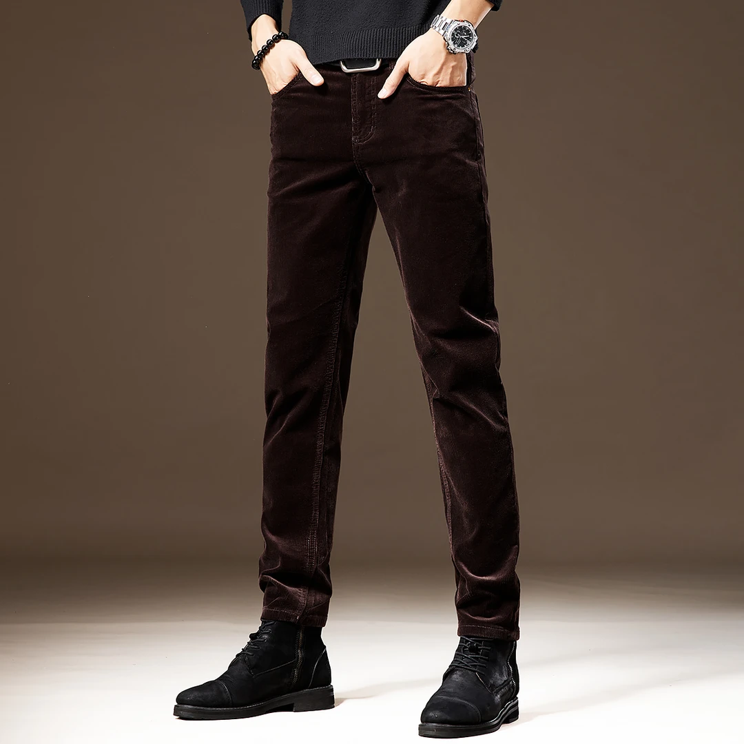 潮牌痞帅灯芯绒休闲裤子男2025新款秋冬季条绒裤弹力修身小脚西裤