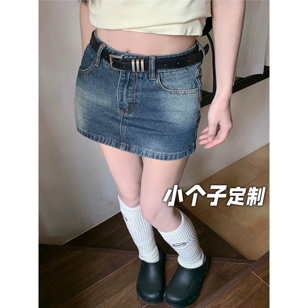 150小矮个子复古牛仔半身裙女秋季修身显瘦高腰a字辣妹包臀短裙裤