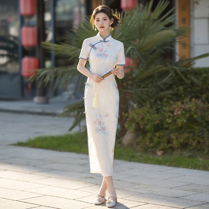 缇花影【花想容】新款改良日常走秀优雅旗袍宴会旗袍连衣裙女短袖