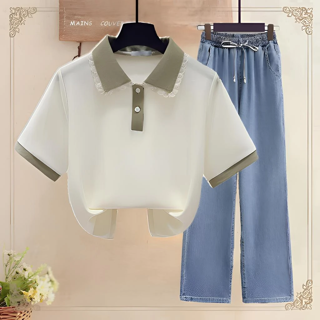 2025少女学院风套装初中高中学生党短袖时尚休闲宽松夏季两件套12