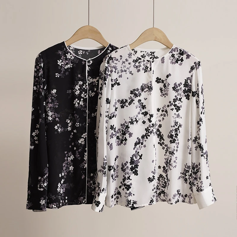 【将军工厂店】意大利伽D双面印花重磅100桑蚕丝手工包边上衣250894