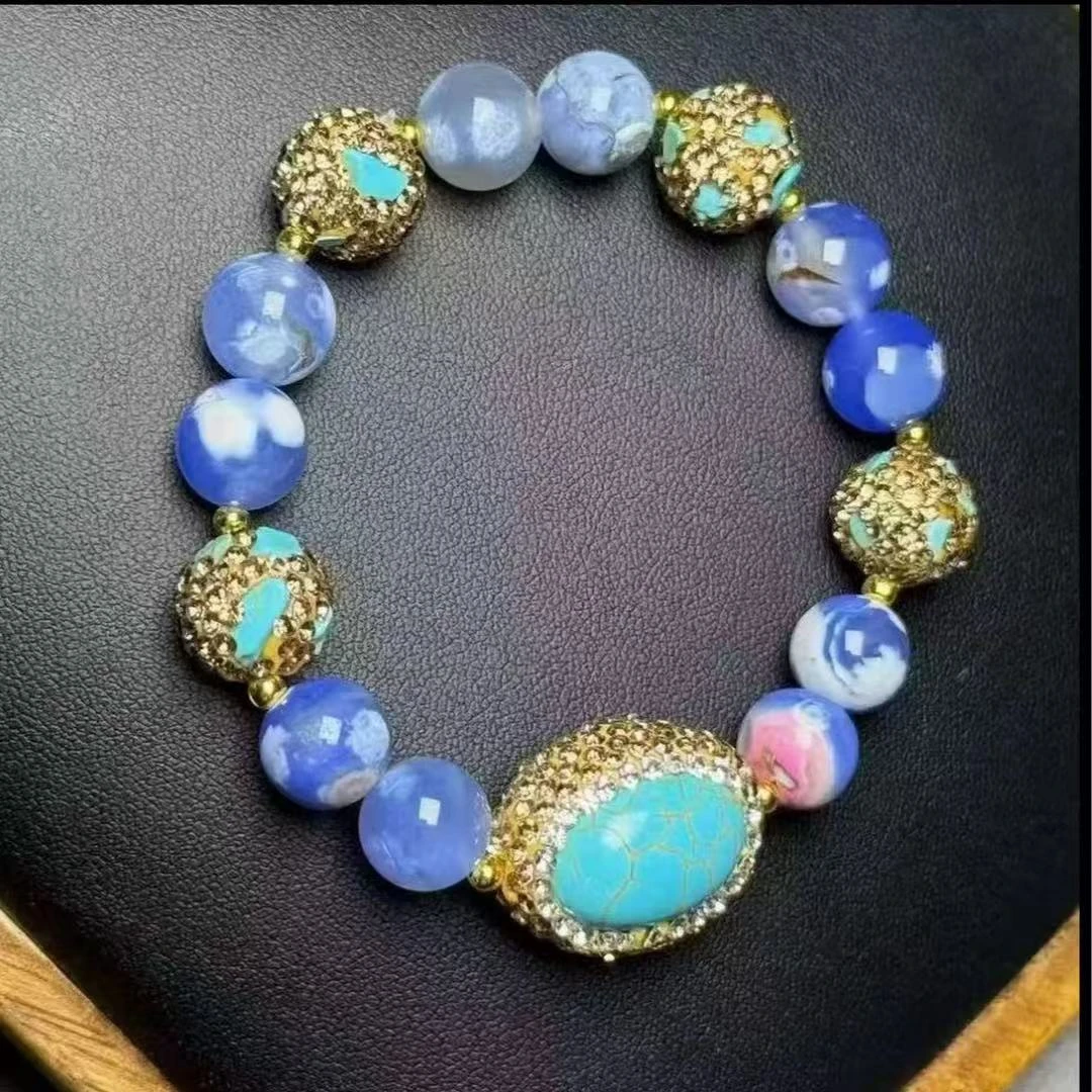 铜合金手链 轻奢气质高级感飘花手串蓝色时尚H