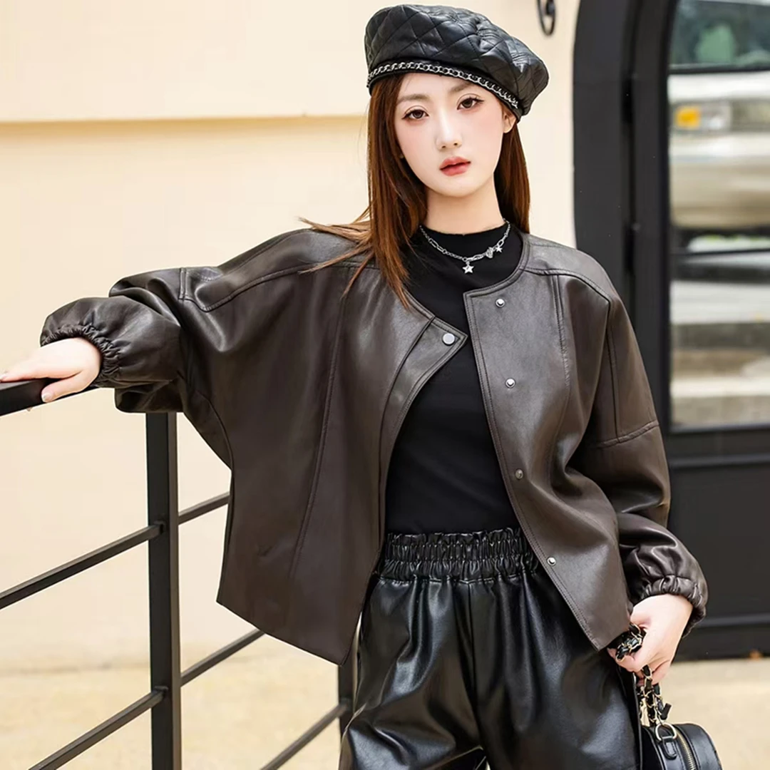 独特小众韩系短款皮衣外套女2025秋季超火好看学院风甜酷无领夹克