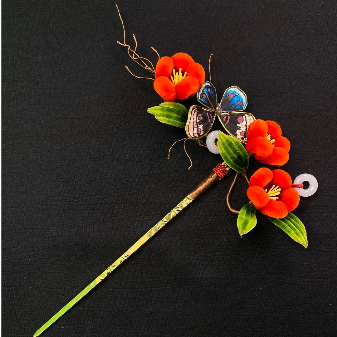 【梅花】非遗绒花纯手工制作胖绒梅花扁簪款