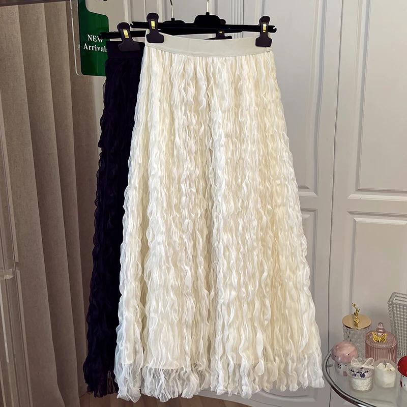 韩版春夏设计感波光半身裙网纱层次感蛋糕伞裙气质显瘦氧气小白裙