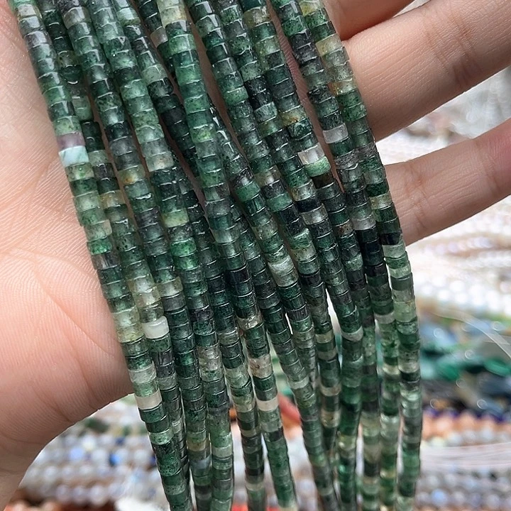 未镶嵌玛瑙/玉髓珠宝半成品一条4/2mm左右绿草莓晶直切