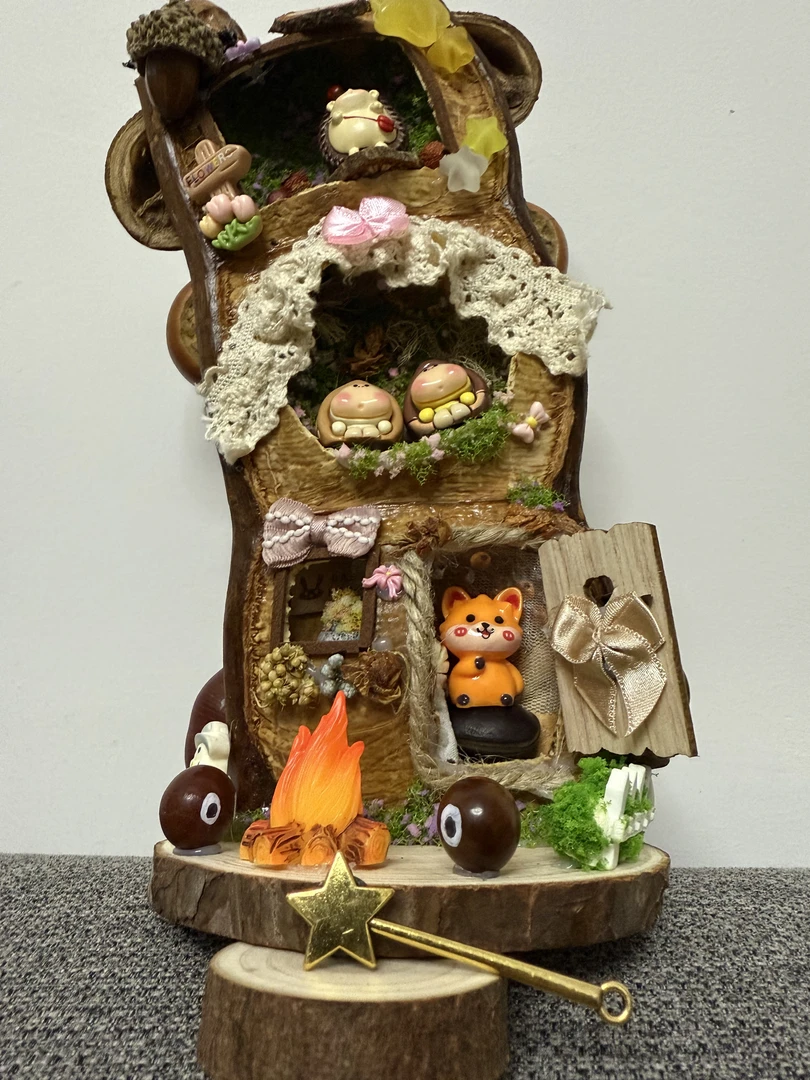 饰品diy手工创意场景豆荚木质拼装模型带魔法棒发光节日礼物温馨