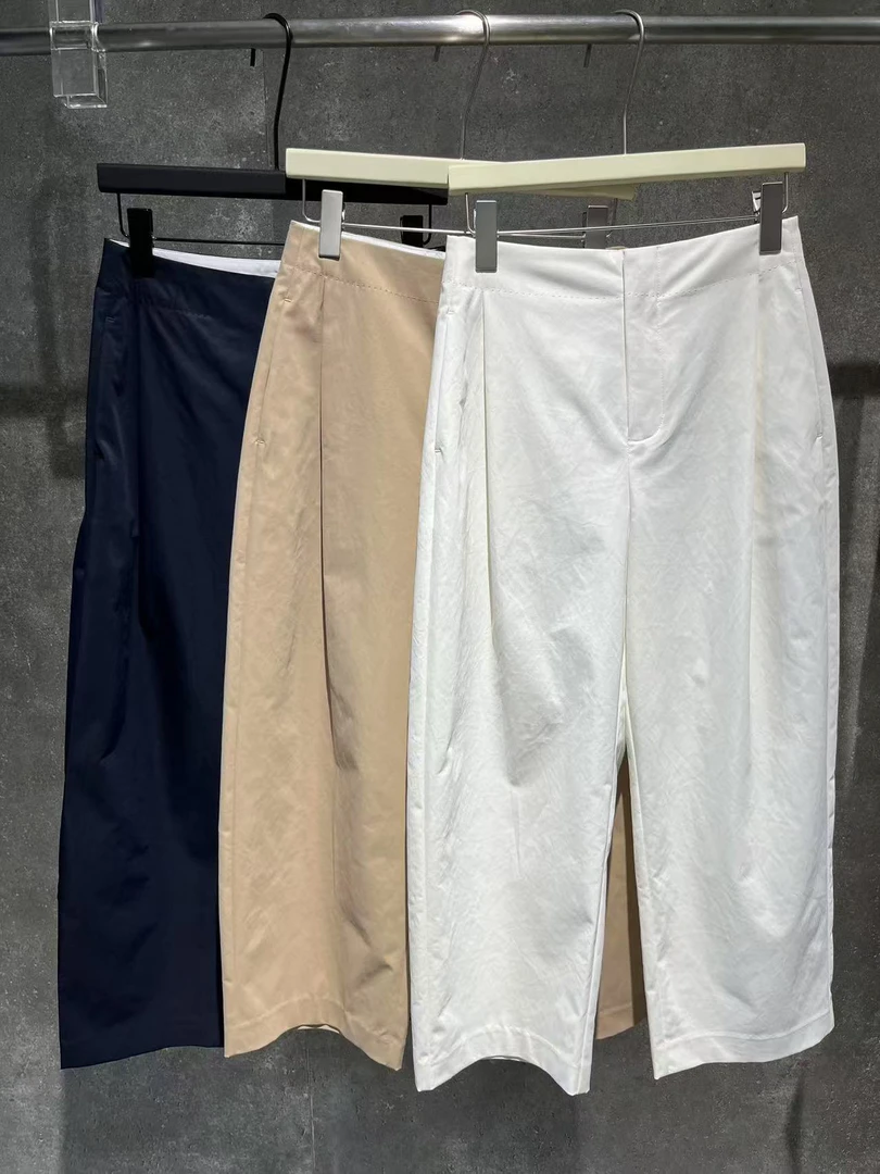 B【Ann.G】J20103休闲舒适百搭 纯色气质高腰宽松直筒九分裤女
