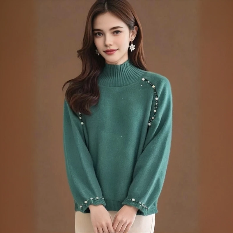 宽松型不起球长袖衬衫袖毛针织衫网红时尚衫