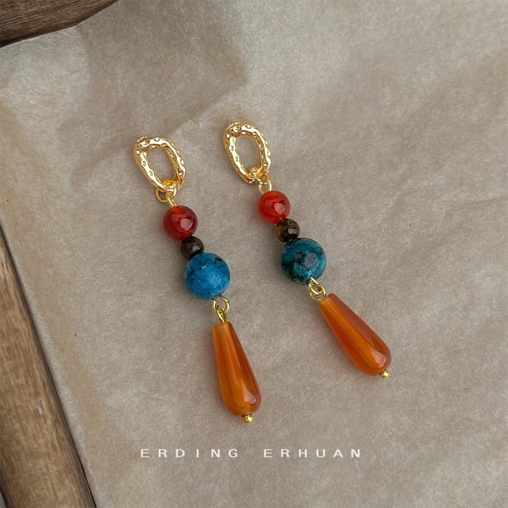 925银耳饰 手作复古港风长款水滴流苏耳环文艺显脸小耳饰耳坠耳钉