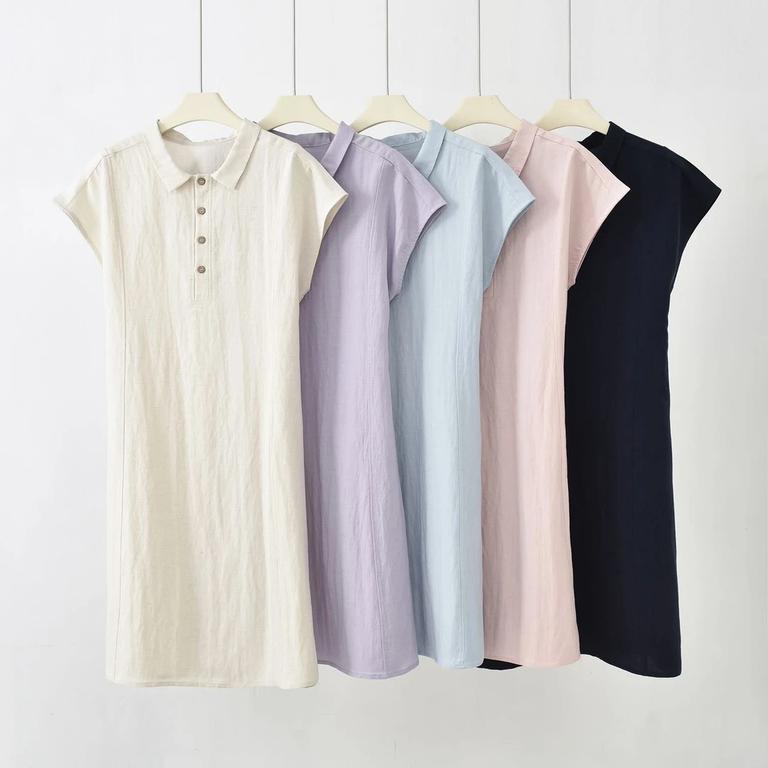 2025【天丝亚麻】薄款宽松连衣裙Polo领时尚休闲百搭显瘦连衣裙