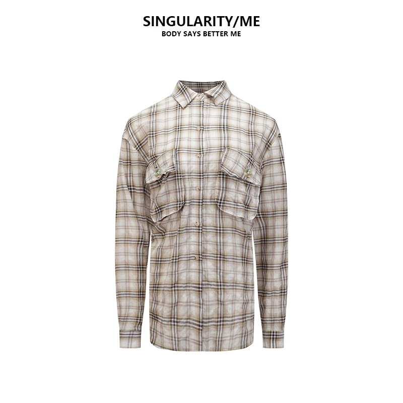 Singularity Me 9A 8224 经典时尚慵懒松弛廓形肌理感格纹衬衫