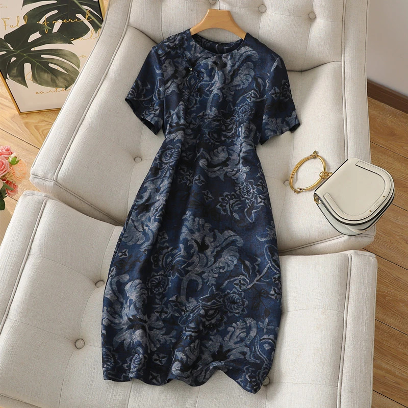 重磅推出：非遗香云纱真丝【花萝提花】新中式女装桑蚕丝连衣裙