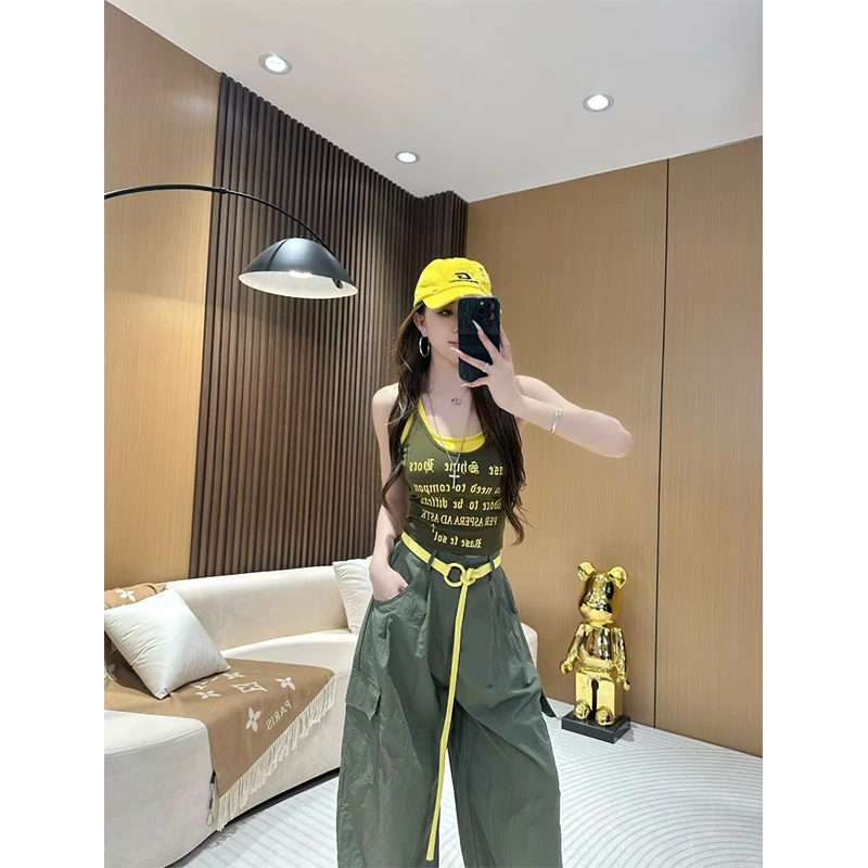 新款时尚潮流辣妹假两件背心减龄休闲洋气修身上衣女