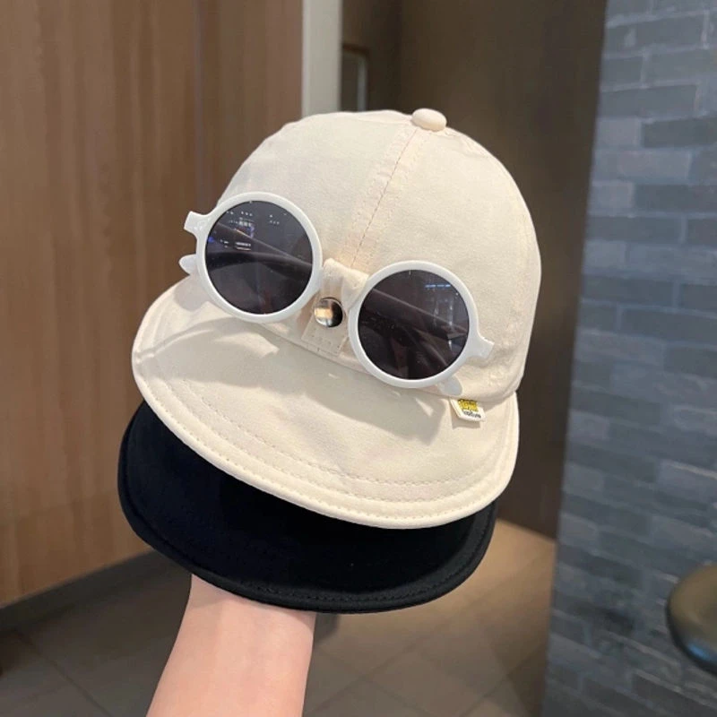 【自带墨镜】宝宝帽子时尚潮童眼镜一体男女童春秋大檐遮阳鸭舌帽