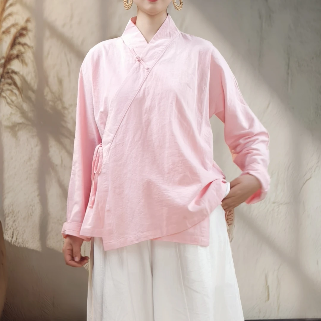 豫见 单层棉麻斜襟禅意汉服 练功服上衣