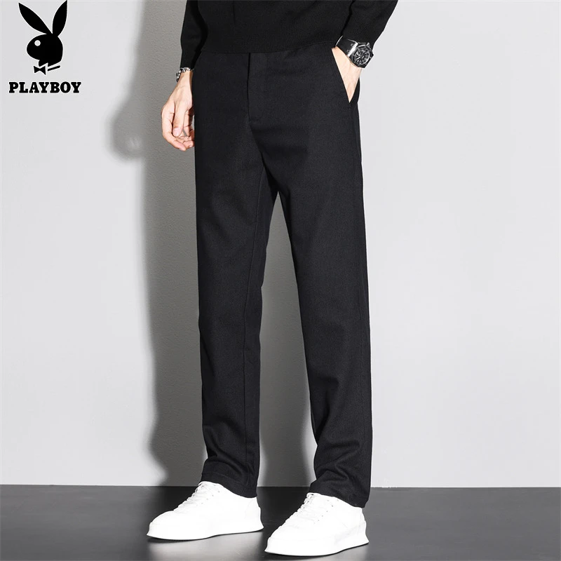 花花公子男士休闲裤新款春秋季直筒百搭纯色潮流修身青年长裤子男
