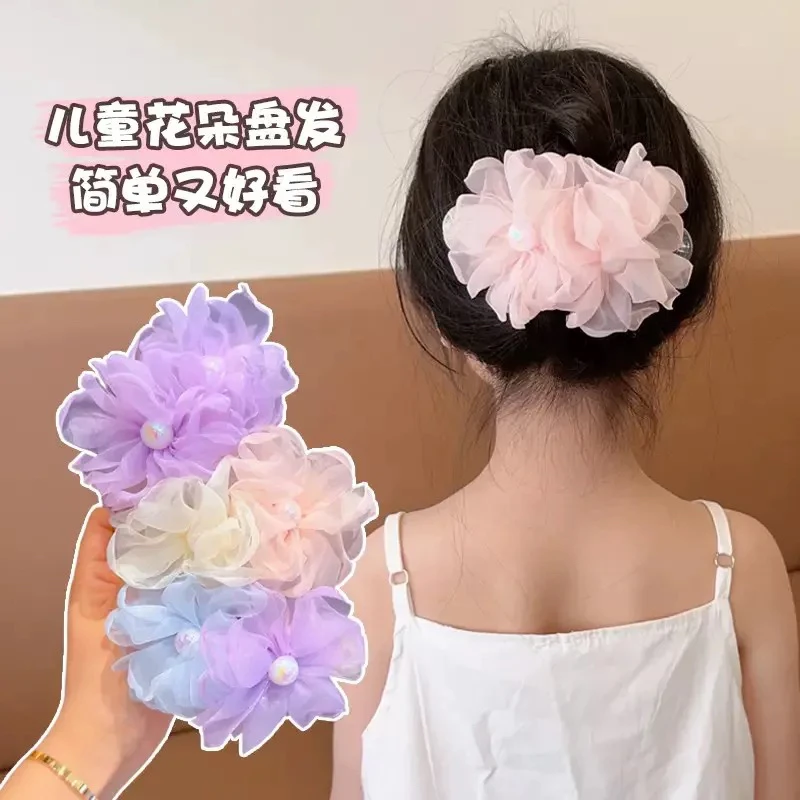 儿童可爱花朵夏日一字夹新款女童后脑勺盘发夹抓夹女孩神器