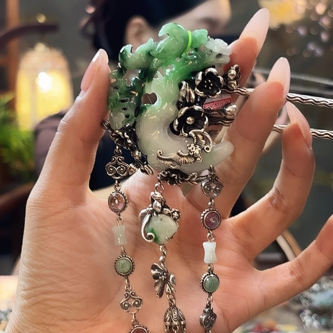 翡翠银S925镶嵌发饰