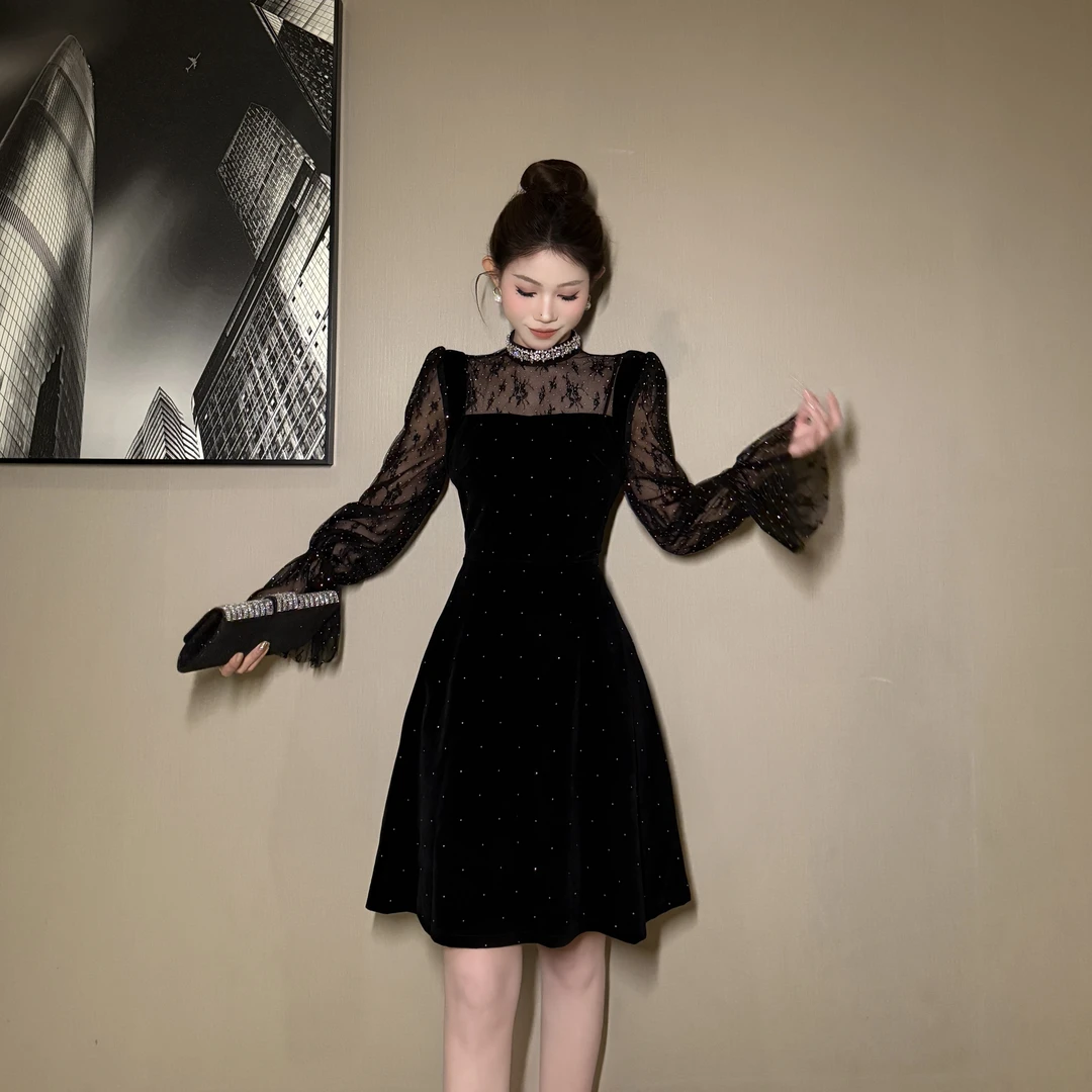 【惠子原创】中式气质蕾丝名媛性感修身显瘦复古设计感连衣裙9937