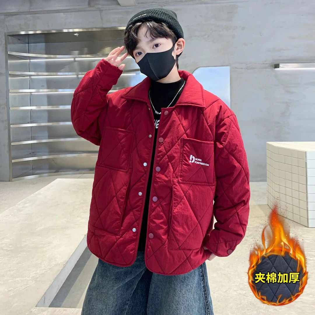 男童夹棉外套秋冬款2025新款中大儿童薄棉二棉服男孩秋冬季袄子潮