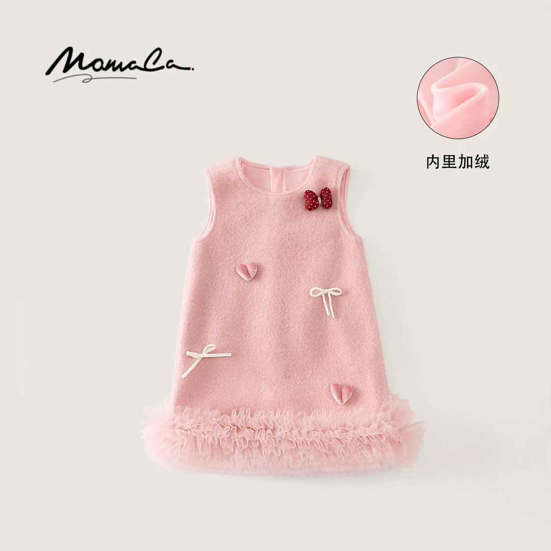 MOMOCO冬季女童新款加厚内里加绒连衣裙无袖裙