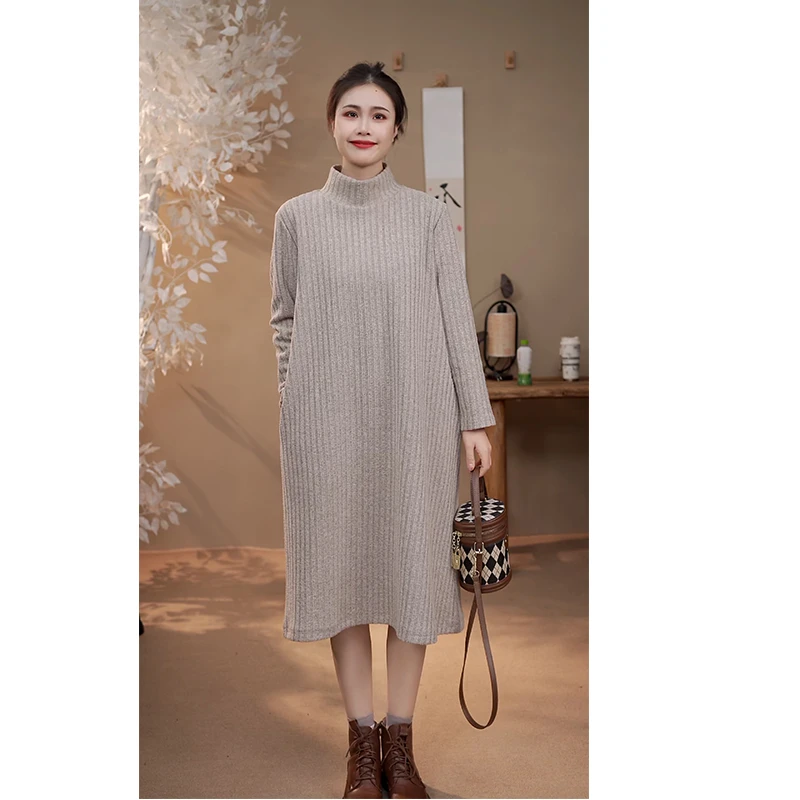 5665   休闲半高领打底连衣裙24秋冬时尚百搭气质中长款连衣裙